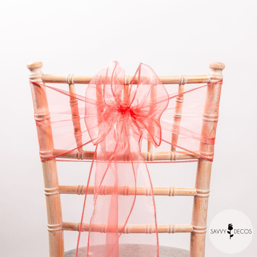 Coral Crystal Organza Sashes