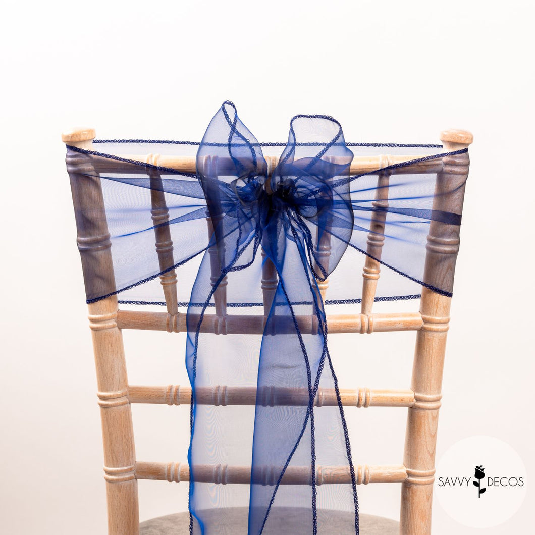 Navy Crystal Organza Sashes