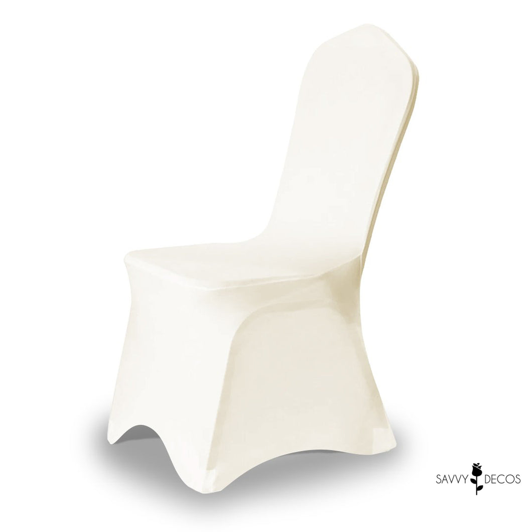 Shiny Ivory Spandex Lycra Chair Covers (Scoop Front)