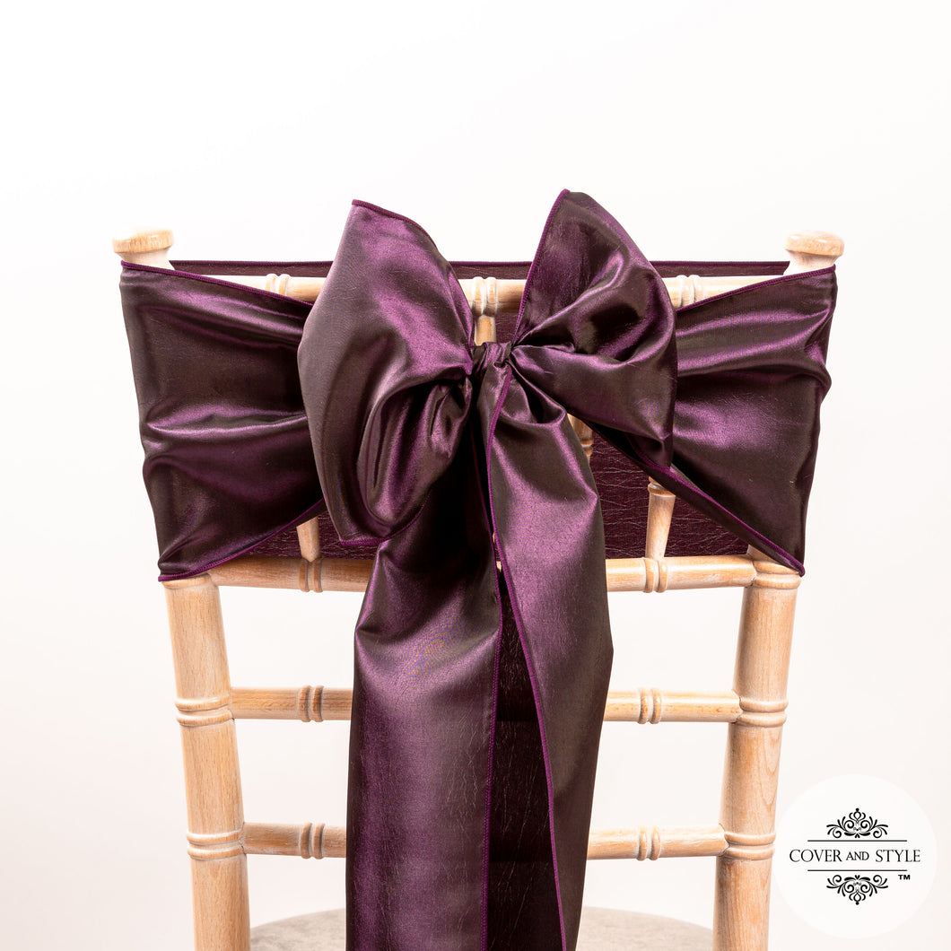 Deep Plum Taffeta Sashes (Mixed Edging Colour)